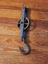 Antique Vintage Metal Iron Industrial Cable Pulley Barn Hay Hook Trolley  picture