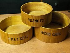 VINTAGE MID CENTURY MODERN MCM Set of 3 Hand Made Wood Nesting Snack Bowls Japan picture