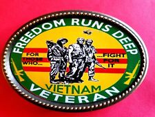 Vietnam Veteran FREEDOM RUNS DEEP  Epoxy Belt Buckle - NEW picture