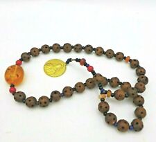 Vintage Prayer Beads Amber Bead Christian Chaplet Medal Carved  picture