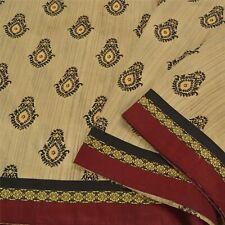 Sanskriti Vintage Ivory Sarees Art Silk Embroidered Hand-Block Print Sari Fabric picture