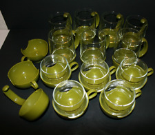 12 Vintage Pyrex Ware Glass Drink Glasses with Green Plastic Holders Lot picture