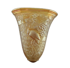 Dugan Diamond Marigold Carnival Glass Cockatoo Bird and Grape Wall Pocket Vase 2 picture