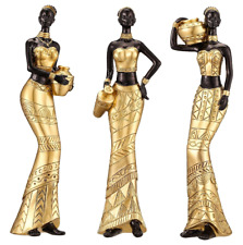 3 Pack African Art Sculptures- Vintage African Statues For Home Decor- Women's picture