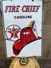 ORIGINAL AUTHENTIC ''1961 TEXACO FIRE CHIEF DEALER  PORCELAIN SIGN 18”x12” picture