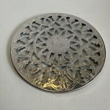 Silver tone metal over glass trivet Ornate 6” picture
