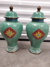 Rare 14inch Pair of Armorial Republic Period Chinese Cloisonne Ginger Jars Urns picture