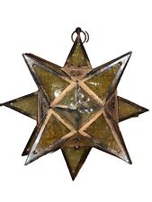 Vintage Hanging Star Metal Votive Candle Pendant Hanging Light Lamp  Amber Glass picture