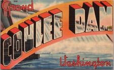 c1940s GRAND COULEE DAM Washington Large Letter Postcard / Tichnor Linen Unused picture