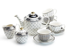 Grace Teaware Black Josephine Stripes and Dots Fine Porcelain 11 piece Tea Set picture