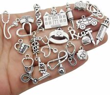 10 Nurse Charms Doctor Pendants Themed Antiqued Silver Assorted Medical Jewelry  picture