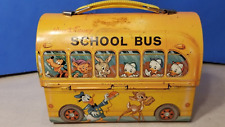 💥 1961 Walt Disney School Bus Lunch Box Mickey Mouse Metal Aladdin No Thermos💥 picture