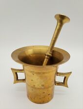 Vintage Solid Brass Mortar and Pestle Double Handles Apothecary 3 Inches  picture