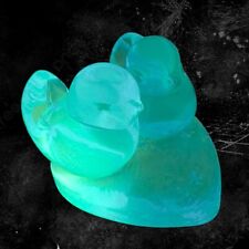 1992 Leo Ward Blue Bird Of Happiness Glass Figurine Green UV Manganese 365nm Vtg picture