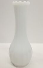 Vintage Milk Glass Bud Vase Ribbed 6.25 Inch Tall White Flowers Roses Round picture
