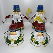 4 Vintage Christmas Cone-shaped Santa Metal Candle Holder Set Of 4 w/Stars picture