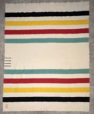 Vintage HUDSON BAY 4 POINT BLANKET 89” X 67” 100% Wool Stripes *2 TINY HOLES picture