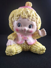 Baby Face Ceramic Planter Vintage Lamb Yarn Doll Rubens Japan Nursery #3254 picture