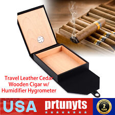 Travel Leather Cedar Wooden Cigar Humidor Case w/Humidifier Hygrometer Cigar Box picture