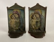 VTG Antique Cast Iron Snead & Co Virgin Mary and Child Bookend picture