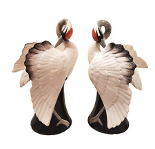 Pair of Fitz and Floyd Ceramic Crane Candle Holders 8.5