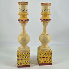 Pair of Vintage style hand painted primitive wood candle holders picture