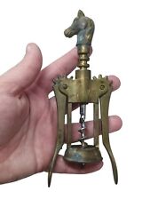 VTG Mid Century Brass Horse Head Corkscrew Wine Opener Barware Equestrian READ picture