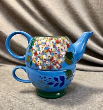 Nantucket Porcelain Tea Pot/Cup for One: 2 Piece Set Floral Print picture