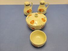 Vintage Hall Orange Poppy Grease Jar, Salt & Pepper Shakers, & Small Bowl picture