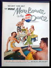 1951 PEPSI Print Ad “More Bounce To The Ounce” Pool side Too Hot? Cool Off. picture