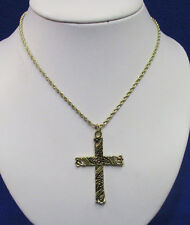 Goldtone Metal Necklace Chain w/ Cross Pendant 2000 Flowers Floral Jewelry  picture