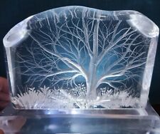 Vintage Unique Clear Lucite Scene 3 Dimensional Sculpture Tree Field Paperweight picture