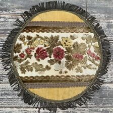 Antique Vintage Doilie Tapestry Brocade Upholstery Metallic Round Fringe Edge picture