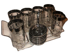 Rare MCM 13 Pc Kimiko 6 Highball Glasses with 6 Coaster Set Knights Bar Ware Fun picture