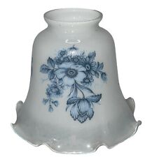 Vtg White Glass BLUE Flowers Ceiling Fan Light Sconce Shade 2