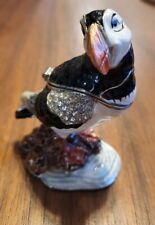 Beautiful Small Enameled Jewel Puffin Bird Hinged Trinket Box Rhinestones 