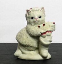 Lefton Kitty Snowflake Figurine Cat Holding a Stocking w/Stars Bisque 1992 00490 picture