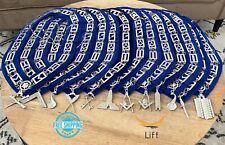 Masonic Regalia Blue Lodge Officer Chain Collar Silver on Blue Backing set of 12 picture