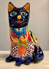 Vintage Talavera Folk Art Mexican Pottery Cat Statue X Large 15
