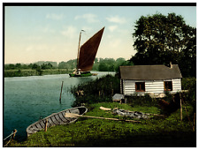England. Broad District. Eel. Fishers Hut on the Bure. Vintage Photochrome by  picture