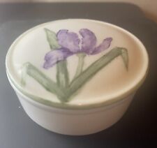 Small Vintage Rymes China Trinket Box Blue Iris Flowers picture