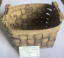 woven clay ceramic textured basket with elevated handles @ 7”x8”x9” picture
