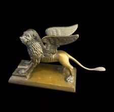 19th Century Brass Winged Lion of St Mark Paperweight Figurine Rectangular Base picture
