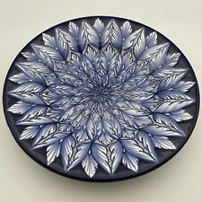 Decorative Blue Ceramic Plate Signed  Feather Pattern Abstract Navy White 9.75in picture