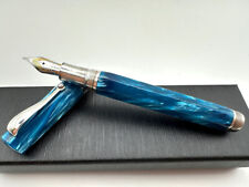MONTEGRAPPA SYMPHONY CELLULOID BLUE MARBLE FOUNTAIN PEN M 18K picture