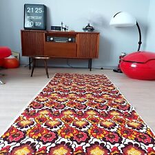 Vintage USSR Space Age Fabric with Orange Red Flowers 1960s picture