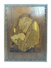 Inlaid Wood Picture - Marquetry Panel - Vintage, Old Man Reading Book - 9x12 picture
