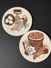 Vintage MCM Ceramic Trivets Set of 2 Country Kitchen Cork Back Wendy Wheeler picture