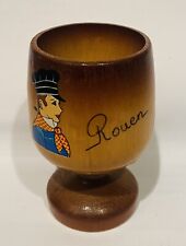 Vintage Beautiful Wooden Eggcup Souvenir Rouen France With Train Conductor Motif picture
