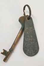 Rare Vintage 1940s S.S. Brazil Room Brass Key Leather Fob, Moore McCormack NYC  picture